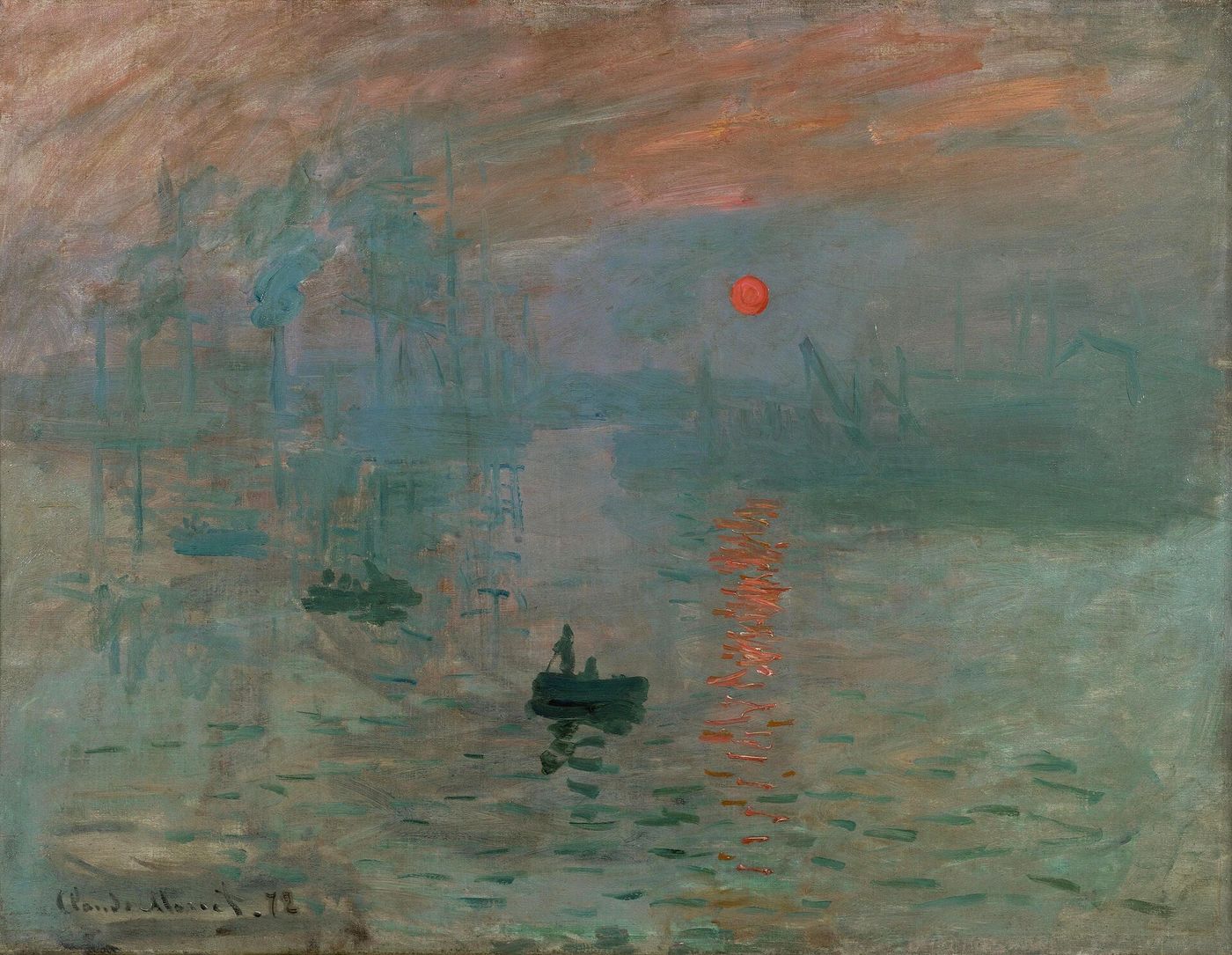 Claude Monet, Impression, Sunrise — the harbour at dawn, light held in moving water